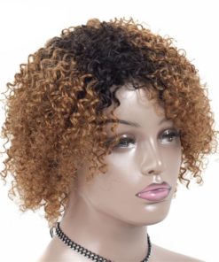 Ombre Short Kinky Curly Non-Lace Human Hair Wig Hair Extensions & Wigs