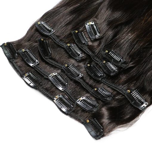 Black Straight Clip-In Brazilian Remy Human Hair Extensions Set Hair Extensions & Wigs