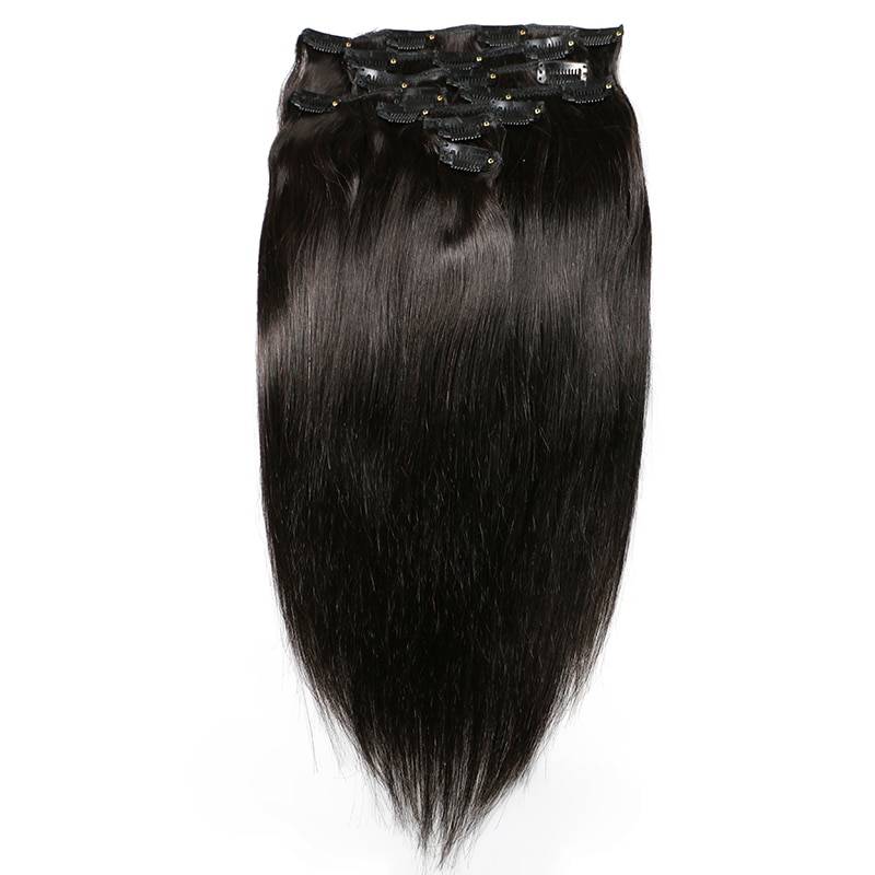 Black Straight Clip-In Brazilian Remy Human Hair Extensions Set
