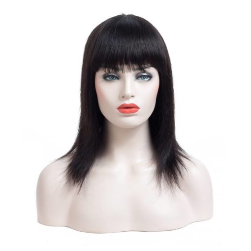 Black Straight Bangs Non-Lace Remy Human Hair Wig Hair Extensions & Wigs