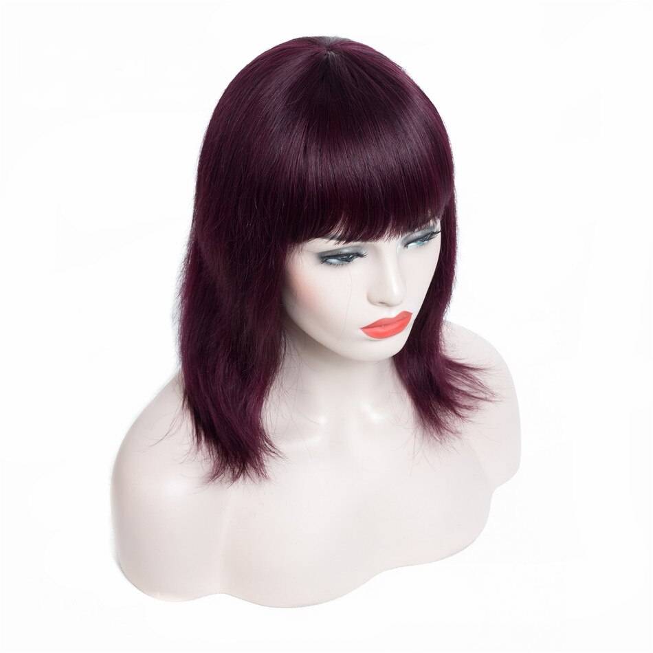Black Straight Bangs Non-Lace Remy Human Hair Wig