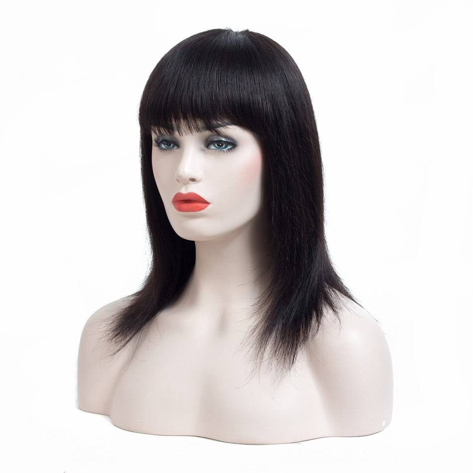 Black Straight Bangs Non-Lace Remy Human Hair Wig