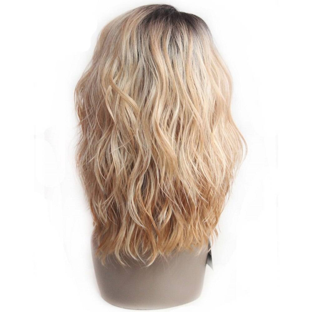 Blonde Ombre Long Bob Wavy Lace Synthetic Hair Wig