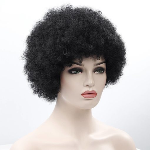 Black Short Kinky Curly Non-Lace Synthetic Hair Wig Hair Extensions & Wigs
