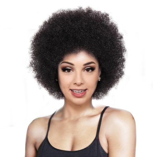 Black Short Kinky Curly Non-Lace Synthetic Hair Wig Hair Extensions & Wigs