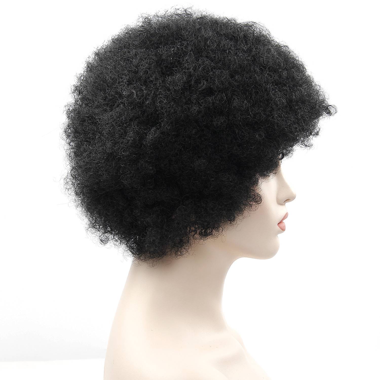 Black Short Kinky Curly Non-Lace Synthetic Hair Wig