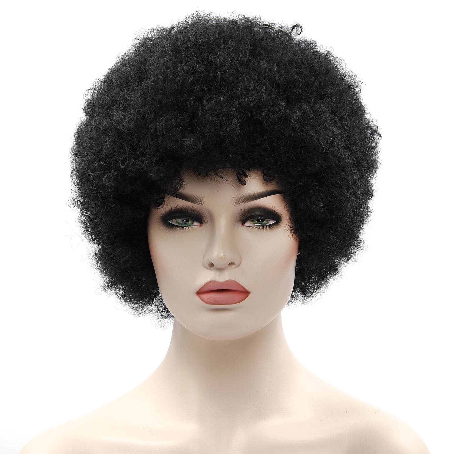 Black Short Kinky Curly Non-Lace Synthetic Hair Wig