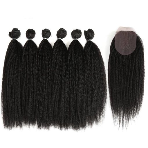 Black Kinky Straight Synthetic Hair Extensions 7 pcs Set Hair Extensions & Wigs