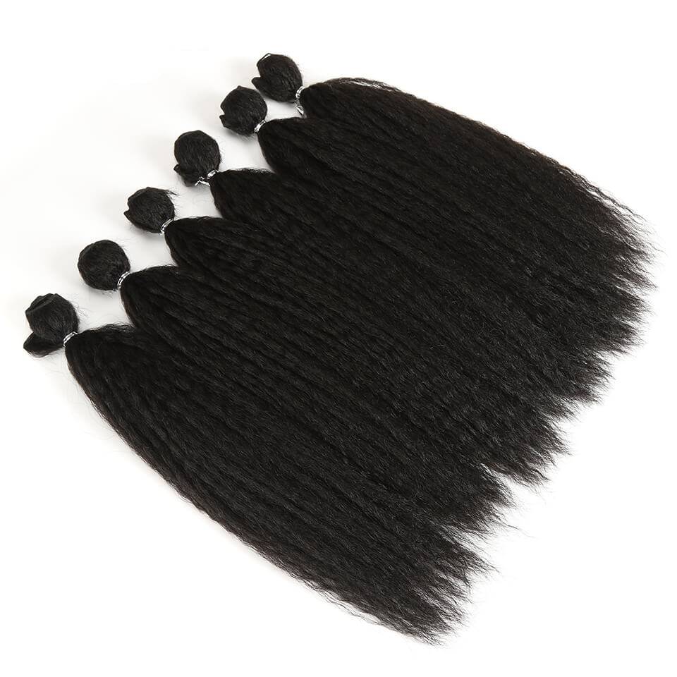 Black Kinky Straight Synthetic Hair Extensions 7 pcs Set