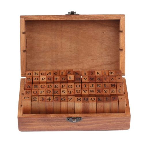 Vintage Number and Alphabet Letters Wooden Rubber Stamps with Wooden Box Art & Home Decor Housewares