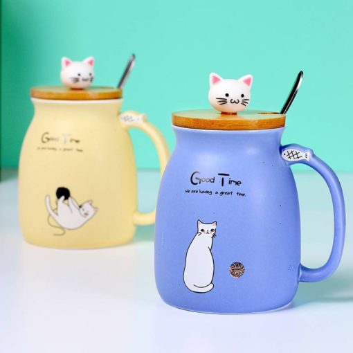 Cat Printed Ceramic Mug with Spoon Housewares Cookware & Tableware