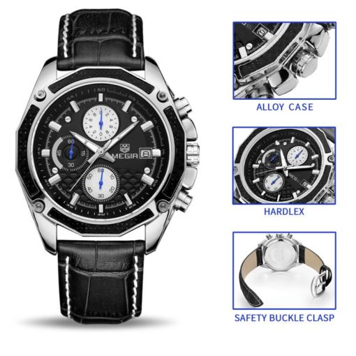 Quartz Wristwatches for Men with Leather Strap and Chronograph Mens Watches Watches