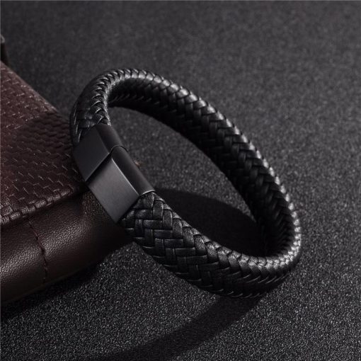 Braided Leather Men’s Bracelet with Magnetic Stainless Steel Clasp Sale