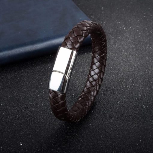 Braided Leather Men’s Bracelet with Magnetic Stainless Steel Clasp Sale