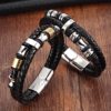 Genuine Leather Bracelet for Men with Steel Decor Sale