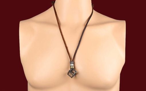 Leather Necklace for Men with Metal Cube Pendant Sale