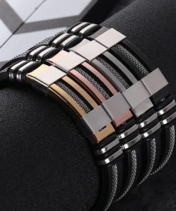 Men’s Stainless Steel and Silicone Black Bracelet Sale