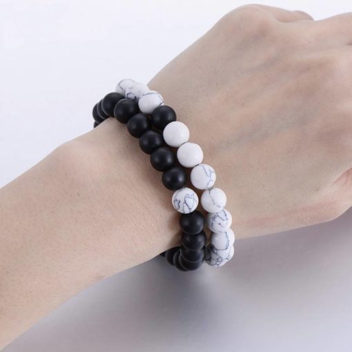 Classic Natural Stone Yin Yang Beaded Bracelets, 2Pcs/Set Sale