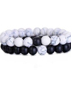 Classic Natural Stone Yin Yang Beaded Bracelets, 2Pcs/Set Sale
