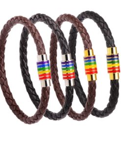 Braided Leather Unisex Bracelet with Rainbow Magnetic Clasp Budget Friendly Accessories