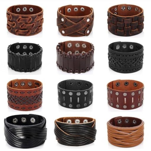 Vintage Style Wide Men’s Leather Bracelet Budget Friendly Accessories