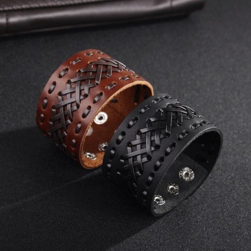 Vintage Style Wide Men’s Leather Bracelet Budget Friendly Accessories