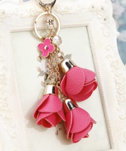 Women’s Key Chain with Leather Flowers Budget Friendly Gifts