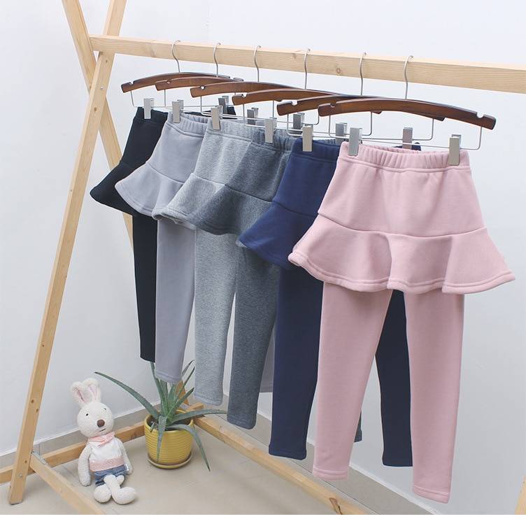 Girl's Plain Cotton Pants with Skirt