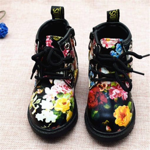 Flower Patterned Leather Boots for Girls Shoes Kids Shoes