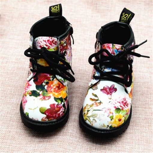 Flower Patterned Leather Boots for Girls Shoes Kids Shoes