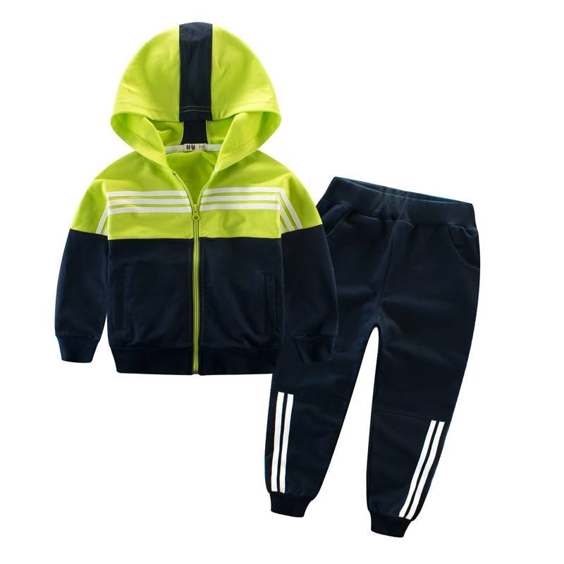 Children's Hooded Jacket with Striped Pants Sports Suit