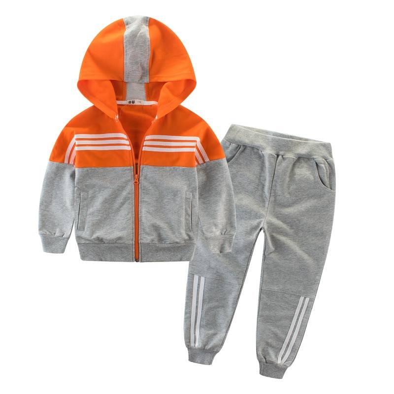 Children's Hooded Jacket with Striped Pants Sports Suit