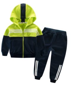 Children’s Hooded Jacket with Striped Pants Sports Suit Clothing Sets Children's Boy Clothing