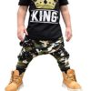 Printed T-Shirt and Camouflage Pants Clothing Sets Children's Boy Clothing 