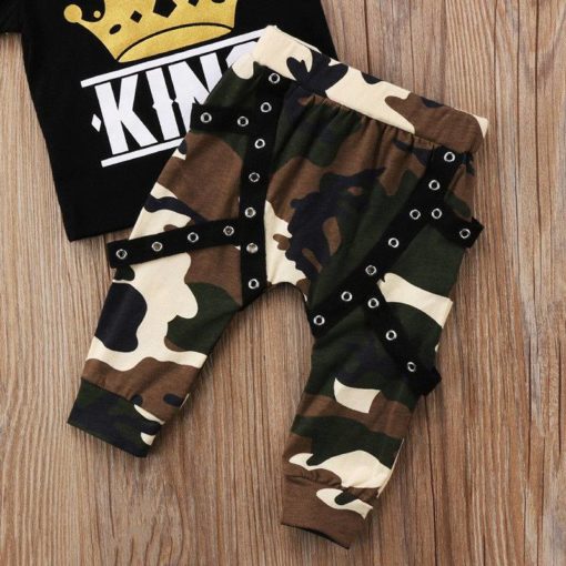 Printed T-Shirt and Camouflage Pants Clothing Sets Children's Boy Clothing