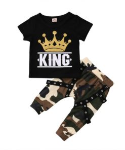 Printed T-Shirt and Camouflage Pants Clothing Sets Children's Boy Clothing