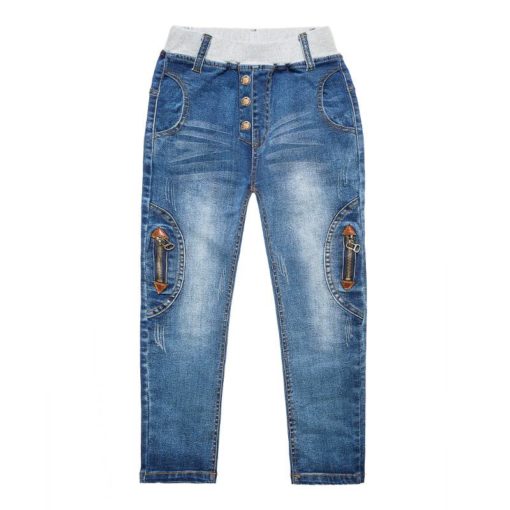Boy`s Blue Denim Pants with Zippers Jeans Children's Boy Clothing