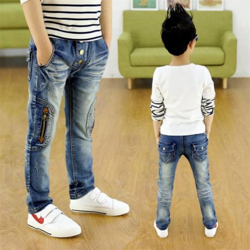 Boy`s Blue Denim Pants with Zippers Jeans Children's Boy Clothing