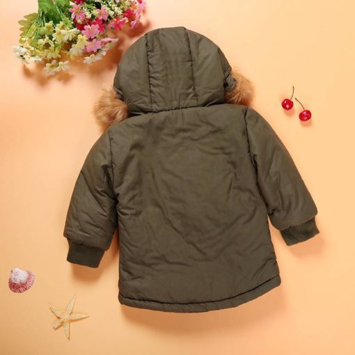 Boy’s Army Green Winter Jacket with Fur Outerwear & Coats Children's Boy Clothing