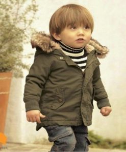 Boy’s Army Green Winter Jacket with Fur Outerwear & Coats Children's Boy Clothing