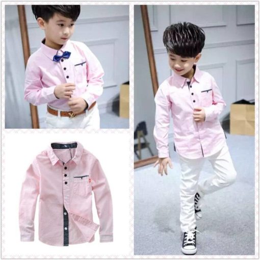 Boys’ Casual Plain Cotton Shirt Shirts Children's Boy Clothing