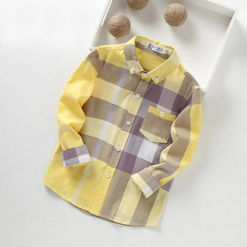Boys’ Long Sleeved Cotton Shirt with Turn-Down Collar Shirts Children's Boy Clothing
