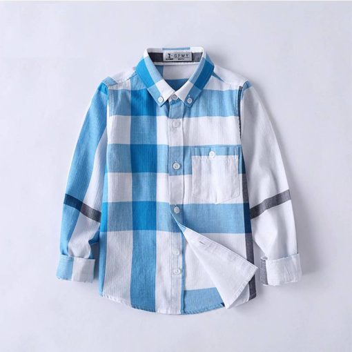 Boys’ Long Sleeved Cotton Shirt with Turn-Down Collar Shirts Children's Boy Clothing