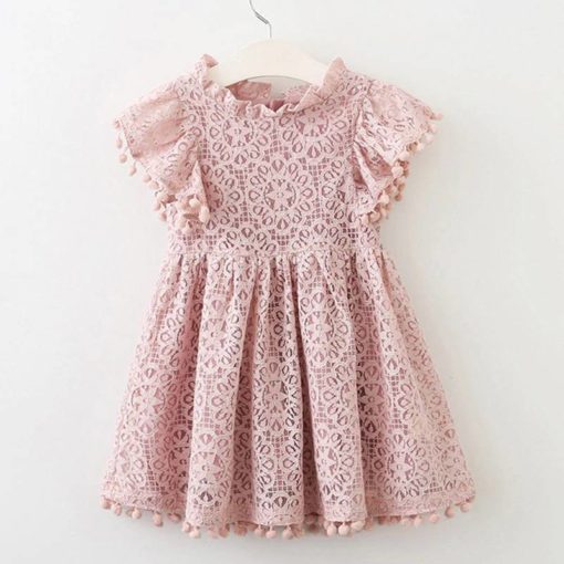 Girls’ Cute Plain Polyester Dress with Tassels Dresses Children's Girl Clothing