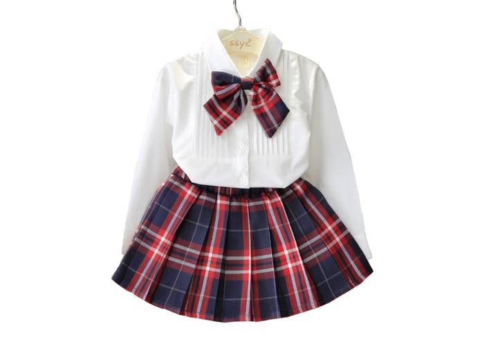 Girl's School Style Cotton Clothing Set