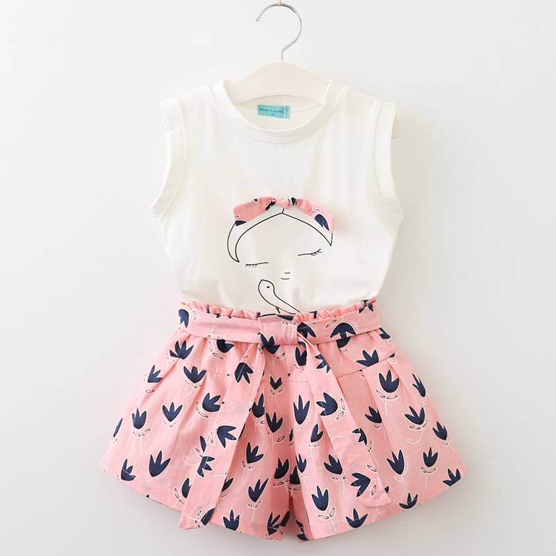 Girls' Cute Bright Printed Cotton Clothes Set
