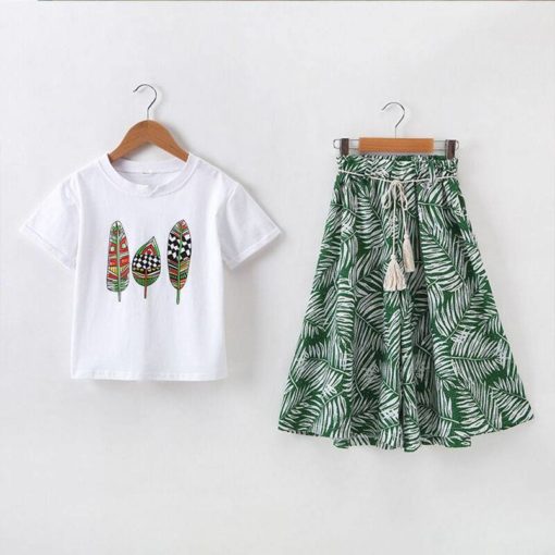 Girl’s Fashion Printed Polyester T-Shirt and Pants Clothing Sets Children's Girl Clothing