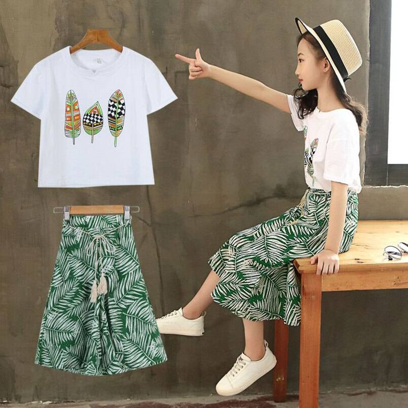 Girl's Fashion Printed Polyester T-Shirt and Pants