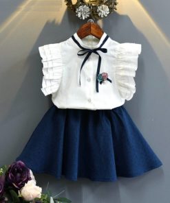Girls’ Cute Cotton Shirt with Skirt Clothing Sets Children's Girl Clothing