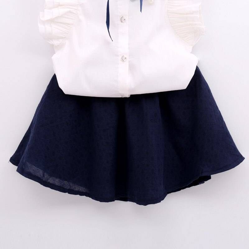 Girls' Cute Cotton Shirt with Skirt